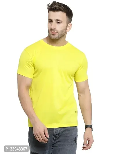 Polyster Round Neck Plain T shirt Yellow-thumb0