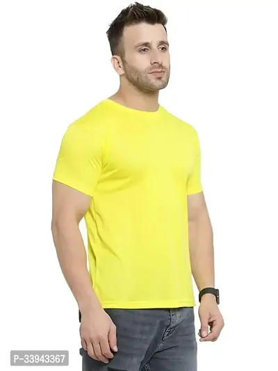 Polyster Round Neck Plain T shirt Yellow-thumb2