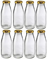 Miniature Mart Glass Fridge Bottle For Storage Use As Water Bottle, Milk Bottle, Juice Bottle With Air Tight Gold Cap | Give As Household Gifts (200, Curved, 8Pcs Milk Glass Jar)-thumb1