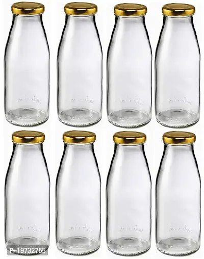 Miniature Mart Glass Fridge Bottle For Storage Use As Water Bottle, Milk Bottle, Juice Bottle With Air Tight Gold Cap | Give As Household Gifts (200, Curved, 8Pcs Milk Glass Jar)-thumb2