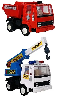 Gift Box Made Plastic Small Size Pullback Toys for Kids | Small Size Toys | USE AS SHOWPIECES | Toys for Boys |(2 Combo Offer) (Dumper Truck-AL Crane)-thumb2