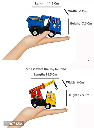 Gift Box Made Plastic Small Size Pullback Toys for Kids | Small Size Toys | USE AS SHOWPIECES | Toys for Boys |(2 Combo Offer) (Dumper Truck-AL Crane)-thumb2