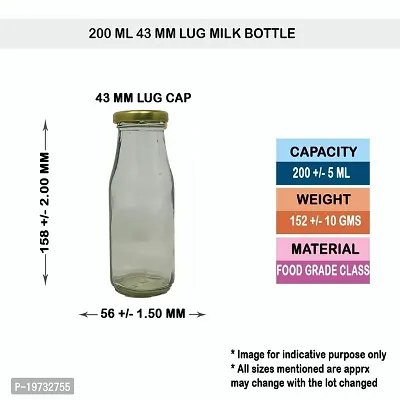 Miniature Mart Glass Fridge Bottle For Storage Use As Water Bottle, Milk Bottle, Juice Bottle With Air Tight Gold Cap | Give As Household Gifts (200, Curved, 8Pcs Milk Glass Jar)-thumb5