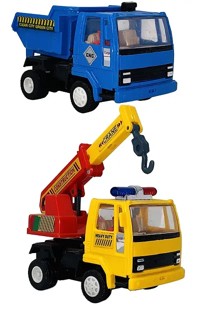 Gift Box Made Plastic Small Size Pullback Toys for Kids | Small Size Toys | USE AS SHOWPIECES | Toys for Boys |(2 Combo Offer) (Dumper Truck-AL Crane)