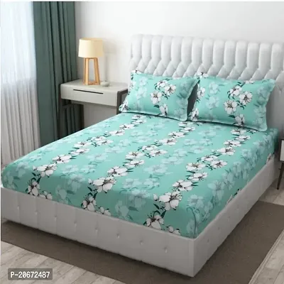 Premium GLACE Cotton  Print Elastic  Fitted Bedsheets with 2 Pillow Covers | Double Bed with All Around Elastic 200TC Supersoft | Size - 72x72+6 inches