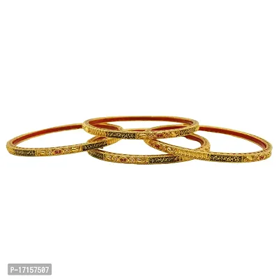 OMORFO Gold Plated Traditional Rajwadi Jewellery Inspired Ethnic Filigree Style Four Piece Bangles/Kada/Festive Bangles for Women and Girls-thumb2