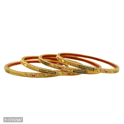 OMORFO Gold Plated Traditional Rajwadi Jewellery Inspired Ethnic Filigree Style Four Piece Bangles/Kada/Festive Bangles for Women and Girls