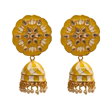 OMORFO Traditional Earring For Women Gold, Women's Jewellery, Fashion Accessories, Anniversary Gift For Wife, Simple Earrings For Women (Yellow)