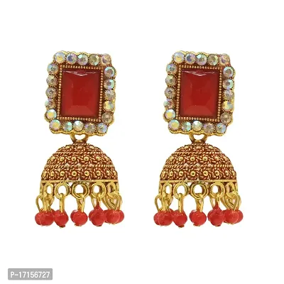 OMORFO Traditional Gold Earring For Women Gold, Women's Jewellery, Fashion Accessories, Anniversary Gift For Wife, Simple Earrings For Women (Red)-thumb0