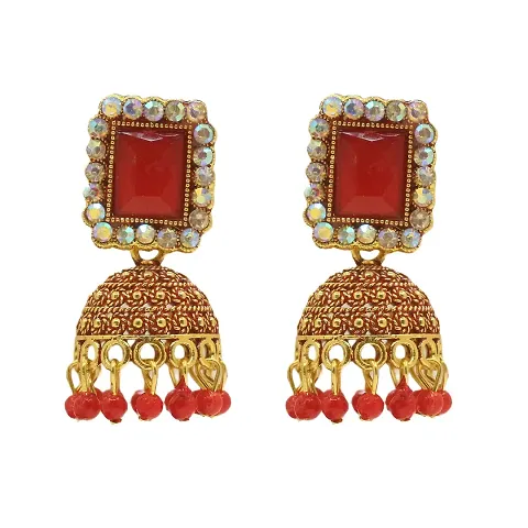 OMORFO Traditional Earring For Women Gold, Women's Jewellery, Fashion Accessories, Anniversary Gift For Wife, Simple Earrings For Women (Red)