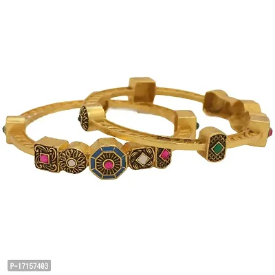 OMORFO Gold Plated Traditional Rajwadi Jewellery Inspired Ethnic Filigree Style Bangles/Kada/Festive Bangles for Women and Girls