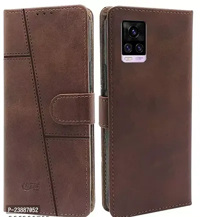 Leather Finish Flip Back Cover For Vivo V20 Inside Pockets And Inbuilt Stand - Wallet Style - Magnet Closure Vivo V20 Flip Back Case
