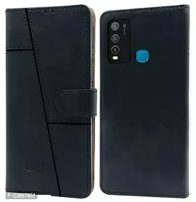 Leather Finish Flip Back Cover For Vivo Y30 / Vivo Y50 Inside Pockets And Inbuilt Stand - Wallet Style - Magnet Closure Vivo Y30 / Vivo Y50 Flip Back Case-thumb0