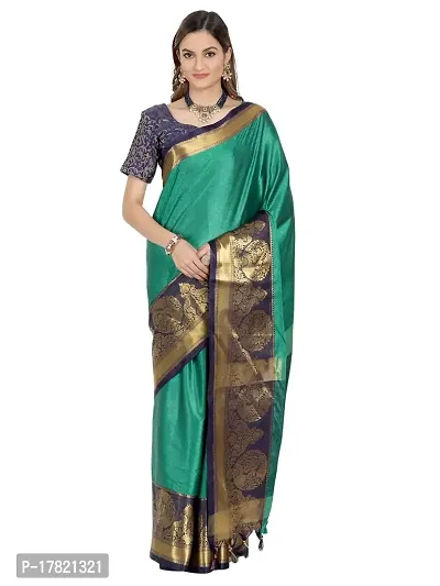 Koladiya Enterprise Women's Kajal Cotton Silk Woven Mysore Saree with Unstitched Blouse Piece (Green)-thumb0