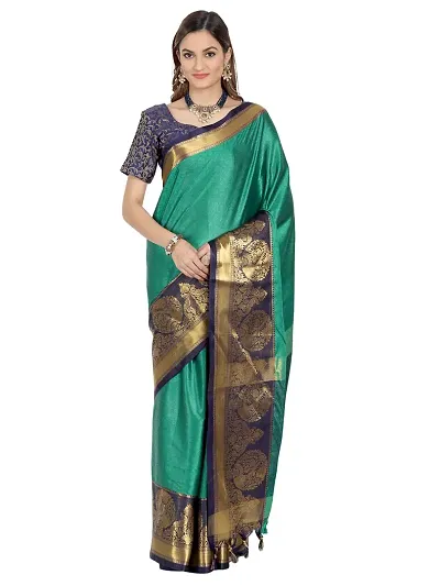 Koladiya Enterprise Women's Kajal Silk Woven Mysore Saree with Unstitched Blouse Piece (Green)