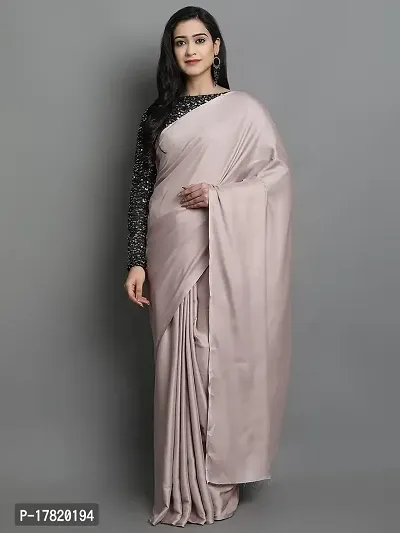 Koladiya Enterprise Womens Awesome Silk Blend and Satin Solid/Plain Bollywood Saree with Unstitched Blouse Piece (Silver)-thumb0