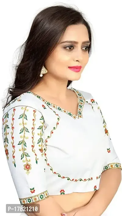 Koladiya Enterprise Womens Jt-014 Fancy Silk Embroidered Unstitched Blouse Piece (White)-thumb4