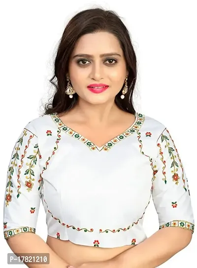 Koladiya Enterprise Womens Jt-014 Fancy Silk Embroidered Unstitched Blouse Piece (White)-thumb0