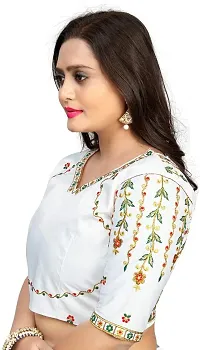 Koladiya Enterprise Womens Jt-014 Fancy Silk Embroidered Unstitched Blouse Piece (White)-thumb4