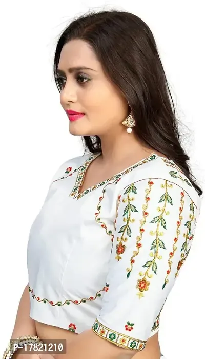 Koladiya Enterprise Womens Jt-014 Fancy Silk Embroidered Unstitched Blouse Piece (White)-thumb5