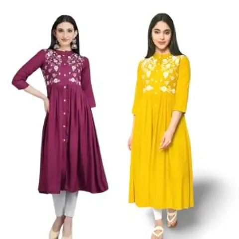 Trendy Rayon Embroidered Kurta - Pack Of 2