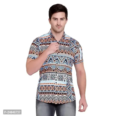 SL FASHION Funky Printed Shirt for Men Half Sleeves (X-Large, BlueBrown KURTO)-thumb0