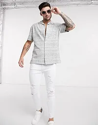 Hmkm Men Printed Casual Shirts (X-Large, New White)-thumb2