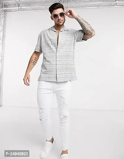 Hmkm Men Printed Casual Shirts (X-Large, New White)-thumb3