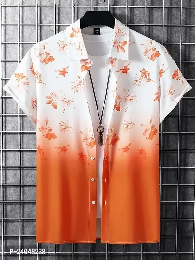 Hmkm Men Printed Casual Shirts (X-Large, Orange Flower)-thumb2