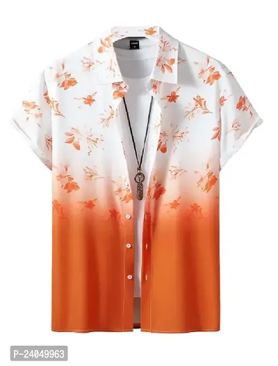 Hmkm Casual Shirt for Men|| Men Stylish Shirt || Men Printed Shirt (X-Large, Orange Flower)