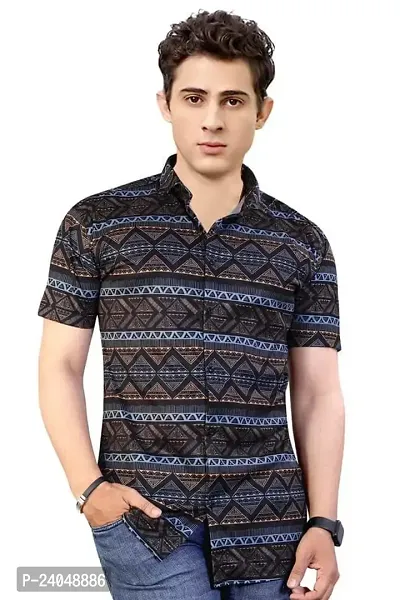 Hmkm Funky Printed Shirt for Men Half Sleeves (X-Large, New Black)-thumb0