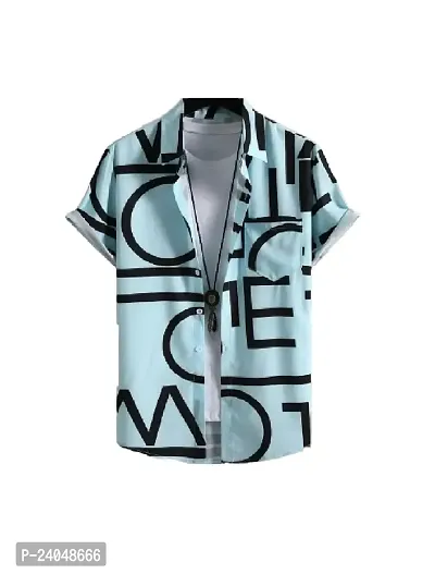 Hmkm Men's Lycra Lining Digital Printed Stitched Half Sleeve Shirt Casual Shirts (X-Large, Sky ABCD)-thumb0