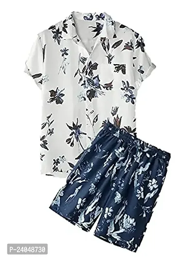 SL Fashion Men's Printed Pajama Sets (X-Large, WhiteBlue Shorts)