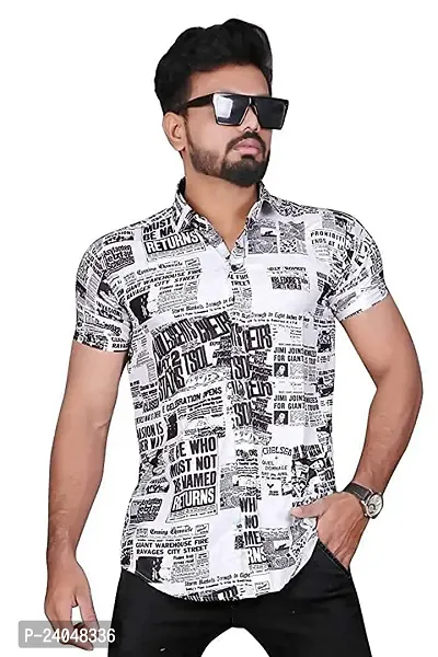 Hmkm Men Printed Casual Shirts (X-Large, White Paper)-thumb0