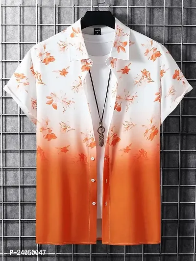 Hmkm Men's Casual Shirts for Active Wear. (X-Large, Orange Flower)-thumb2