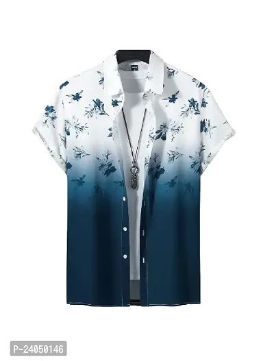 Hmkm Men Printed Casual Shirts (X-Large, Blue Flower)-thumb0