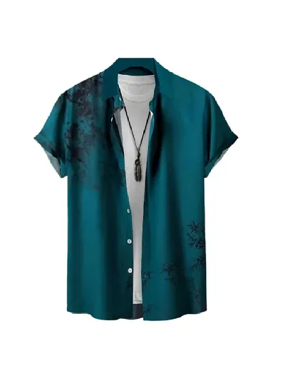 Hmkm Men's Lycra Lining Digital Printed Stitched Half Sleeve Shirt Casual Shirts