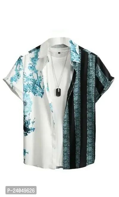 SL FASHION Funky Printed Shirt for Men. (X-Large, BlueWhite)