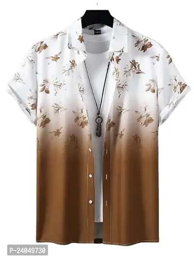 Hmkm Casual Shirt for Men|| Men Stylish Shirt || Men Printed Shirt (X-Large, Brown Flower)-thumb2