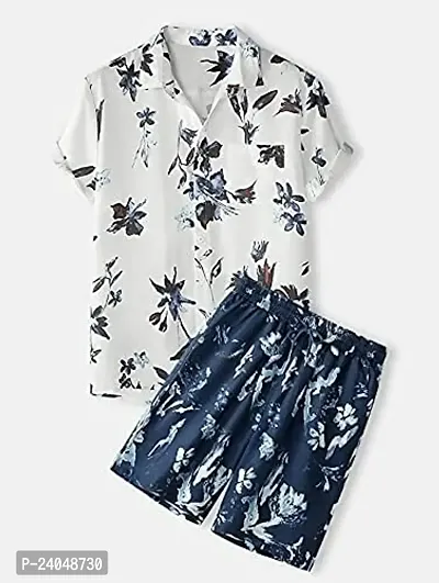 SL Fashion Men's Printed Pajama Sets (X-Large, WhiteBlue Shorts)-thumb2