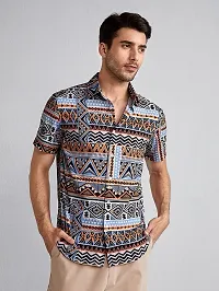 Hmkm Casual Shirt for Men|| Men Stylish Shirt || Men Printed Shirt (X-Large, Brown SV)-thumb1