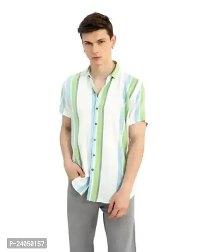 Hmkm Men Printed Casual Shirts (X-Large, Green  White)