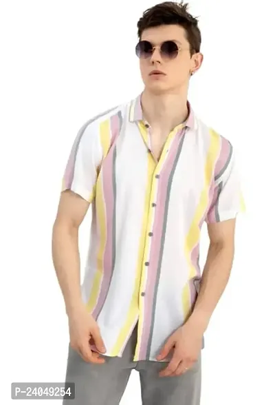 Hmkm Funky Printed Shirt for Men Half Sleeves (X-Large, Yellow  Whith)-thumb0