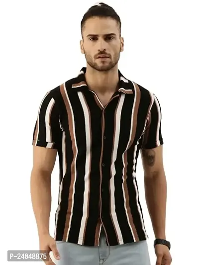 SL FASHION Funky Printed Shirt for Men Half Sleeves (X-Large, BrownBlack LINE)