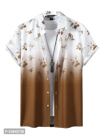 Hmkm Casual Shirt for Men|| Men Stylish Shirt || Men Printed Shirt (X-Large, Brown Flower)-thumb0