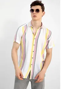 Hmkm Shirt for Men || Opaqu Cotton Shirts for Men || Regular Fit Solid Shirts for Men || Spread Collar  Half Sleeve Shirt || Casual, Office Wear Shirt for Men. (X-Large, YellowWhite)-thumb3