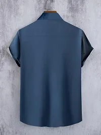 Hmkm Men's Lycra Lining Digital Printed Stitched Half Sleeve Shirt Casual Shirts (X-Large, Blue Tree)-thumb2