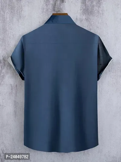 Hmkm Men's Lycra Lining Digital Printed Stitched Half Sleeve Shirt Casual Shirts (X-Large, Blue Tree)-thumb3