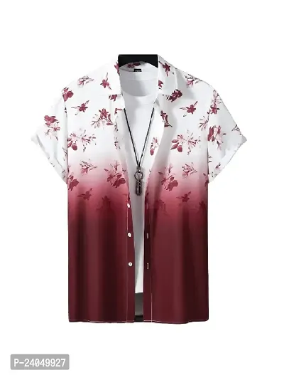 Hmkm Men Printed Casual Shirts (X-Large, RED Flower)