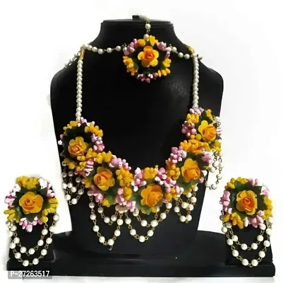 Beautiful Flowers And  Beads Jewellery Set For Women-thumb0